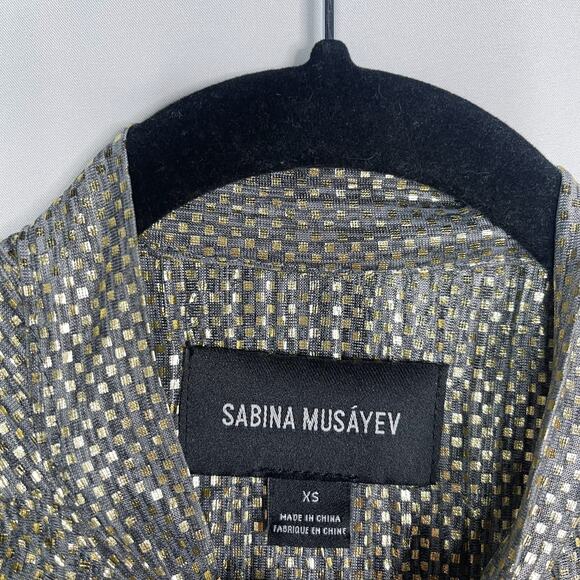 Anthropologie Sabina Musayev XS Gold Agatha Tie Neck Metallic Dress Long Sleeve - Picture 9 of 13